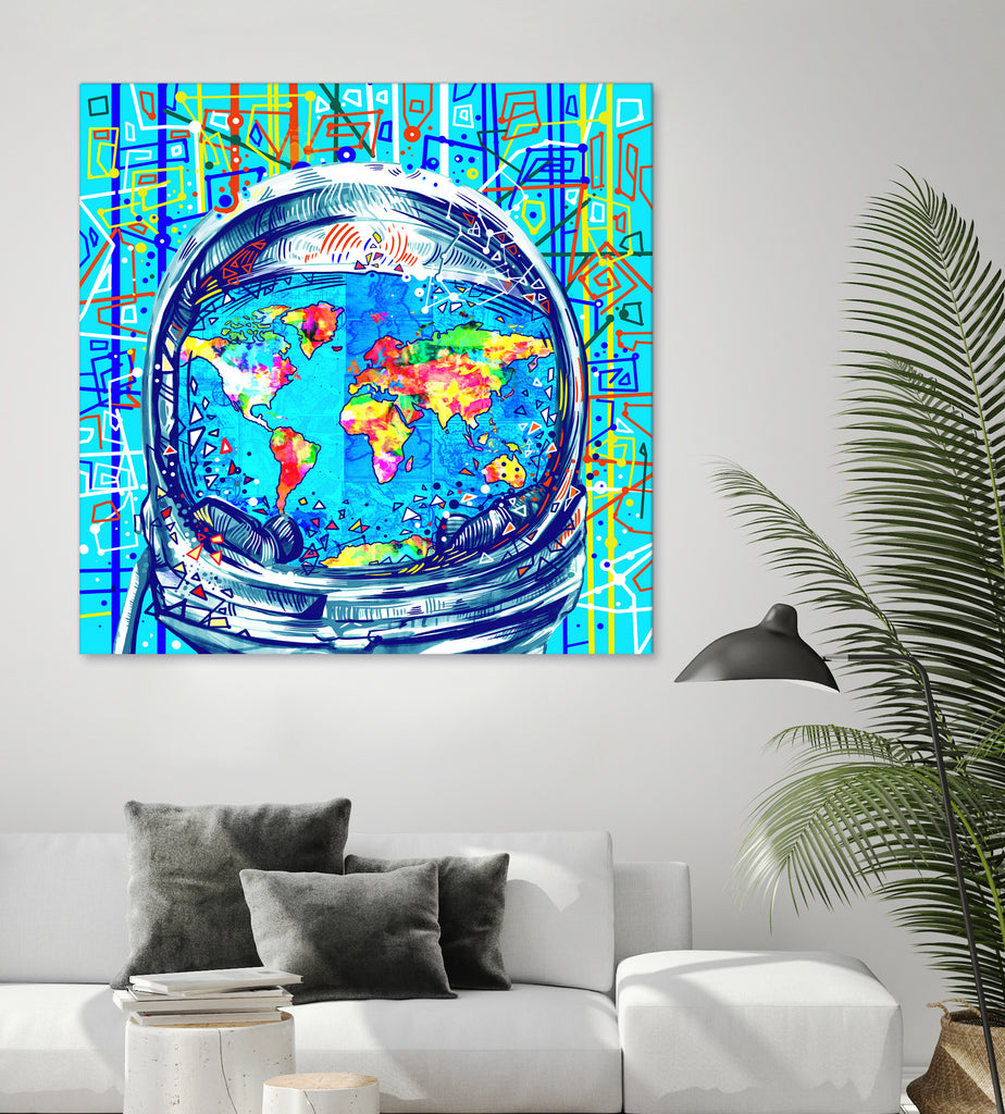 astronaut world map pop art by Bekim Mehovic on GIANT ART - blue digital painting