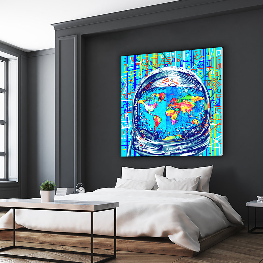 astronaut world map pop art by Bekim Mehovic on GIANT ART - blue digital painting