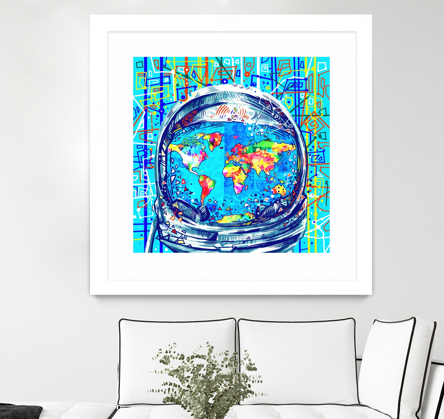 astronaut world map pop art by Bekim Mehovic on GIANT ART - blue digital painting