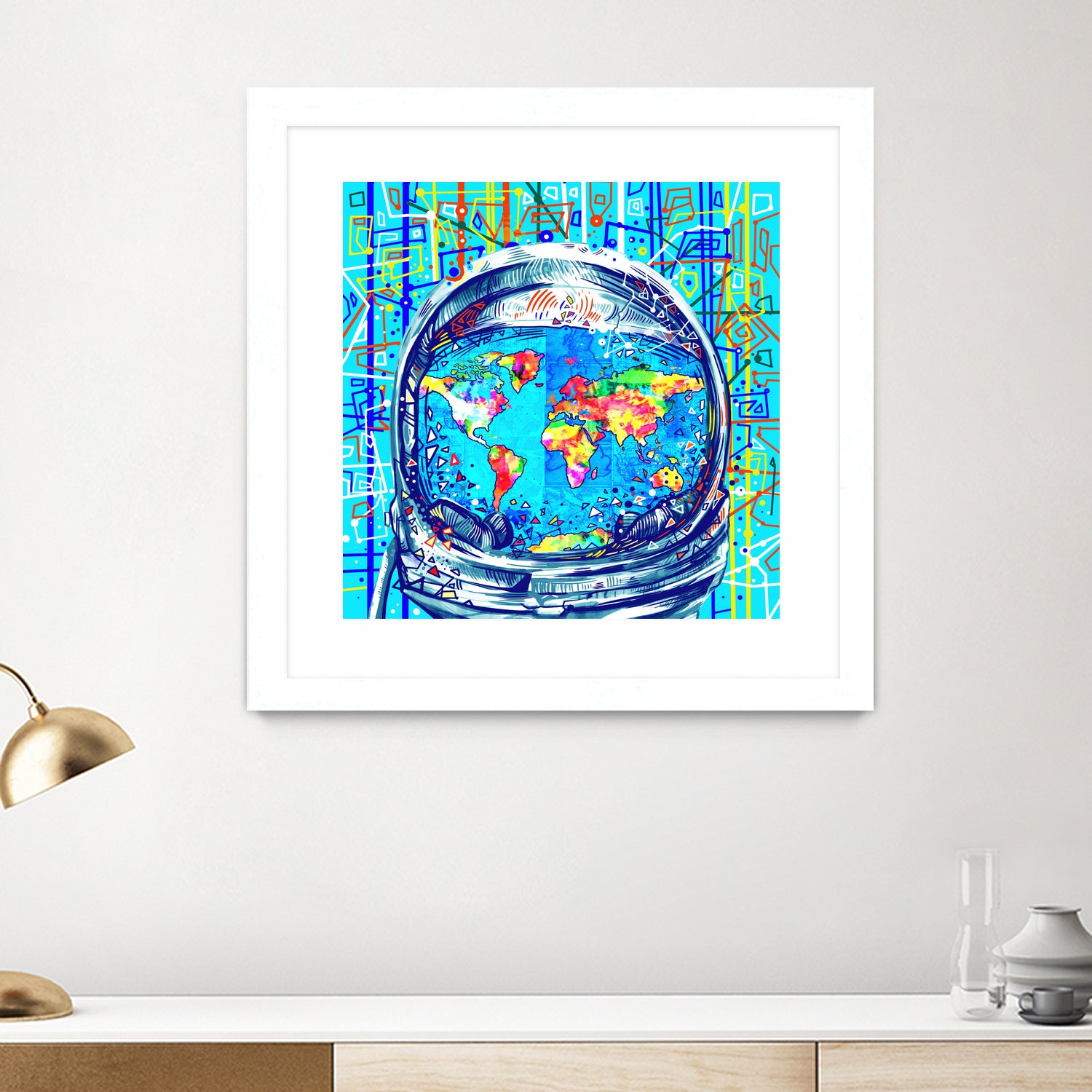 astronaut world map pop art by Bekim Mehovic on GIANT ART - blue digital painting