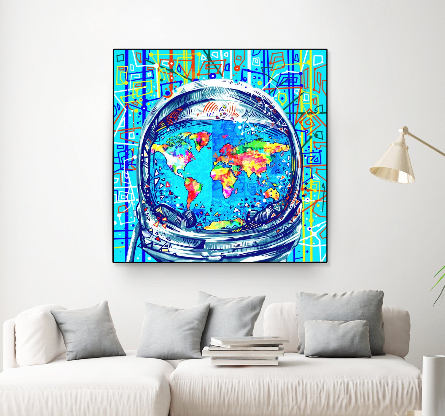 astronaut world map pop art by Bekim Mehovic on GIANT ART - blue digital painting