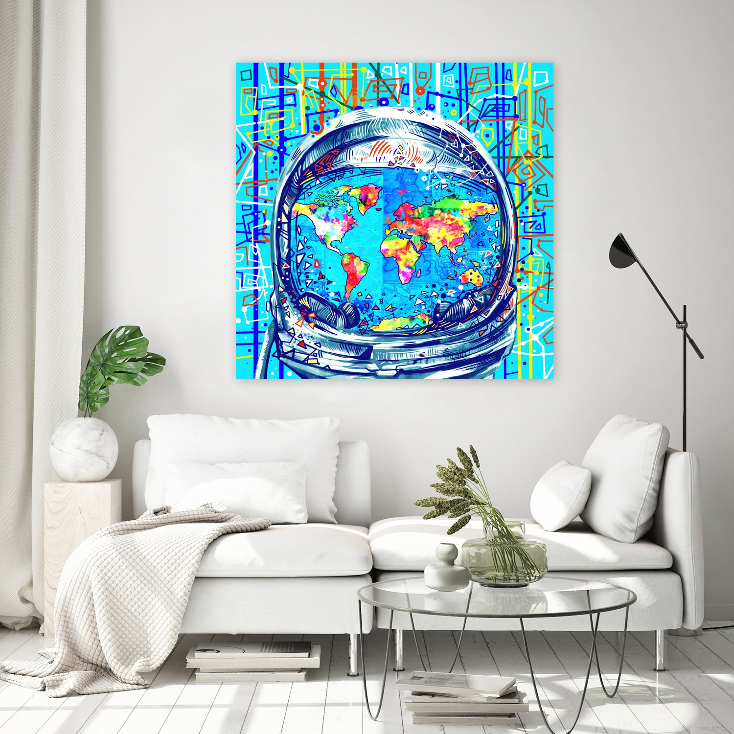 astronaut world map pop art by Bekim Mehovic on GIANT ART - blue digital painting