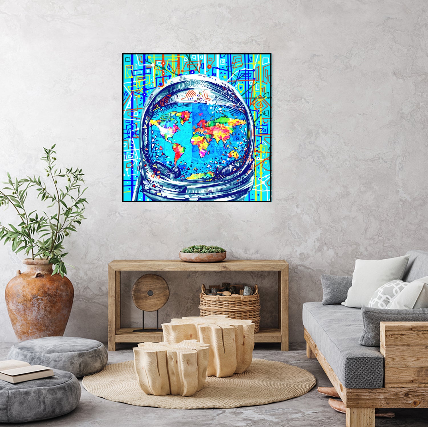 astronaut world map pop art by Bekim Mehovic on GIANT ART - blue digital painting