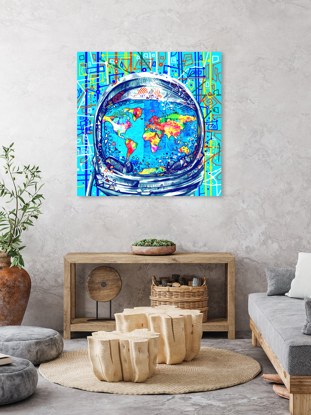 astronaut world map pop art by Bekim Mehovic on GIANT ART - blue digital painting
