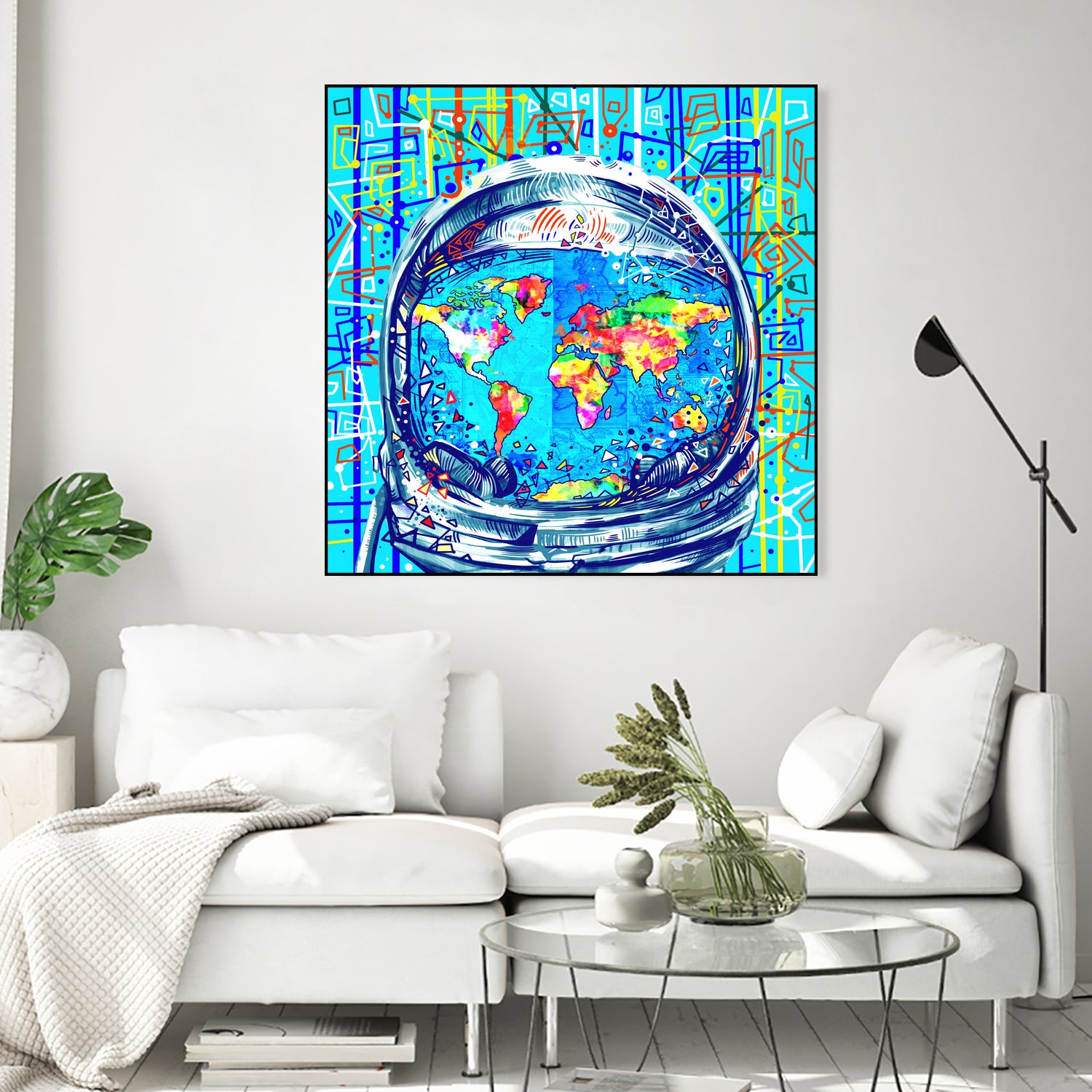 astronaut world map pop art by Bekim Mehovic on GIANT ART - blue digital painting