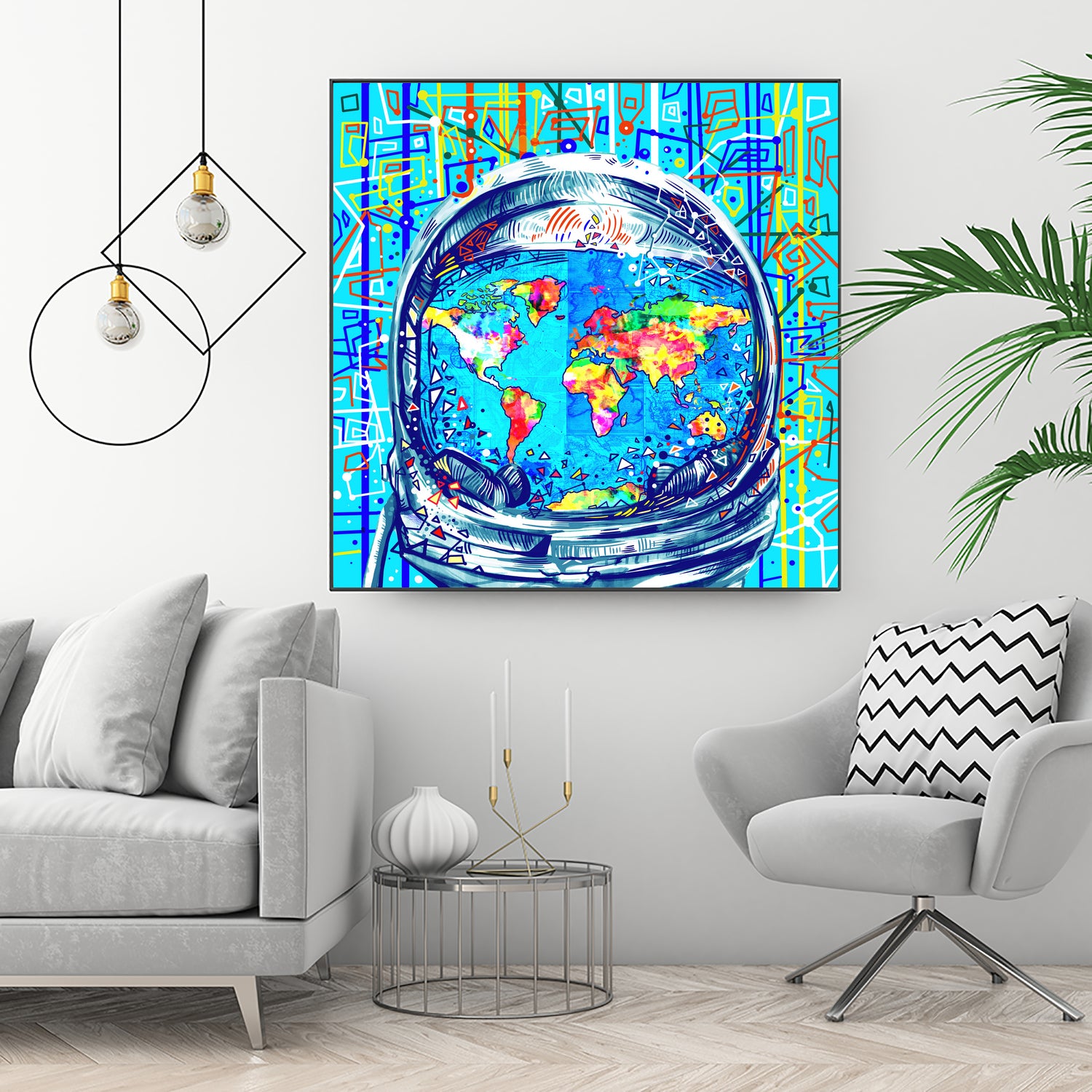 astronaut world map pop art by Bekim Mehovic on GIANT ART - blue digital painting