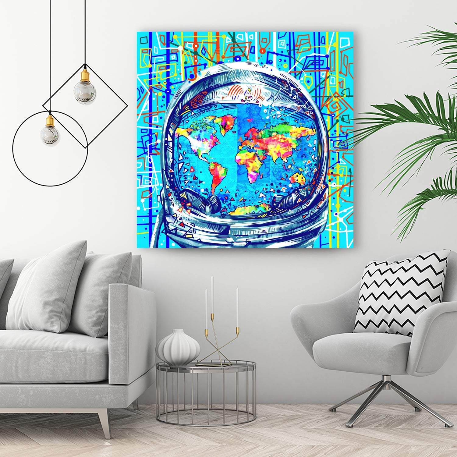 astronaut world map pop art by Bekim Mehovic on GIANT ART - blue digital painting
