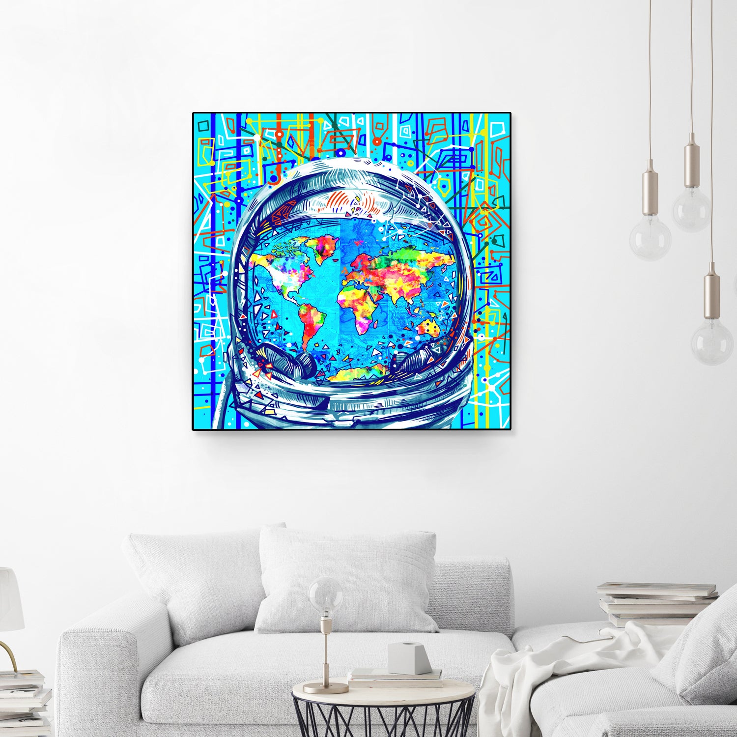 astronaut world map pop art by Bekim Mehovic on GIANT ART - blue digital painting