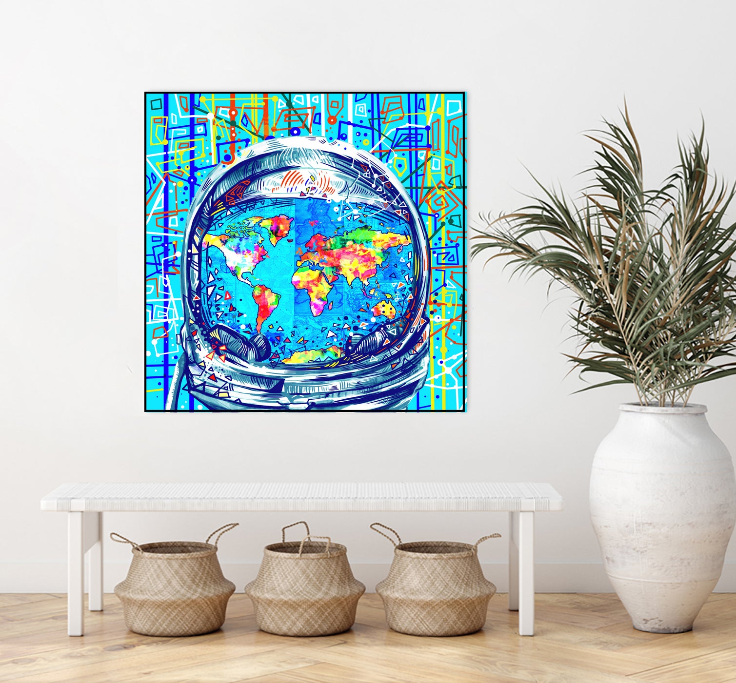 astronaut world map pop art by Bekim Mehovic on GIANT ART - blue digital painting