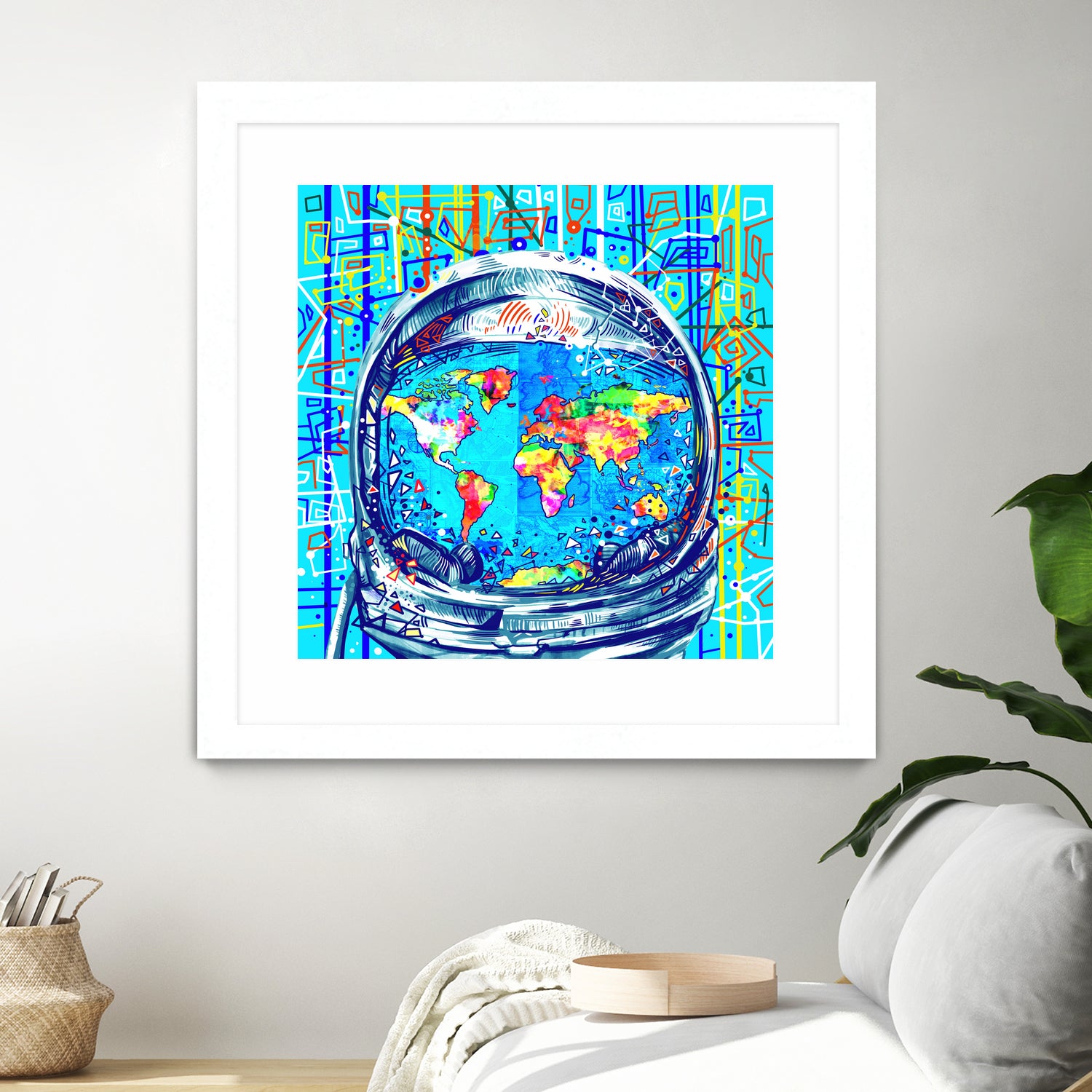 astronaut world map pop art by Bekim Mehovic on GIANT ART - blue digital painting