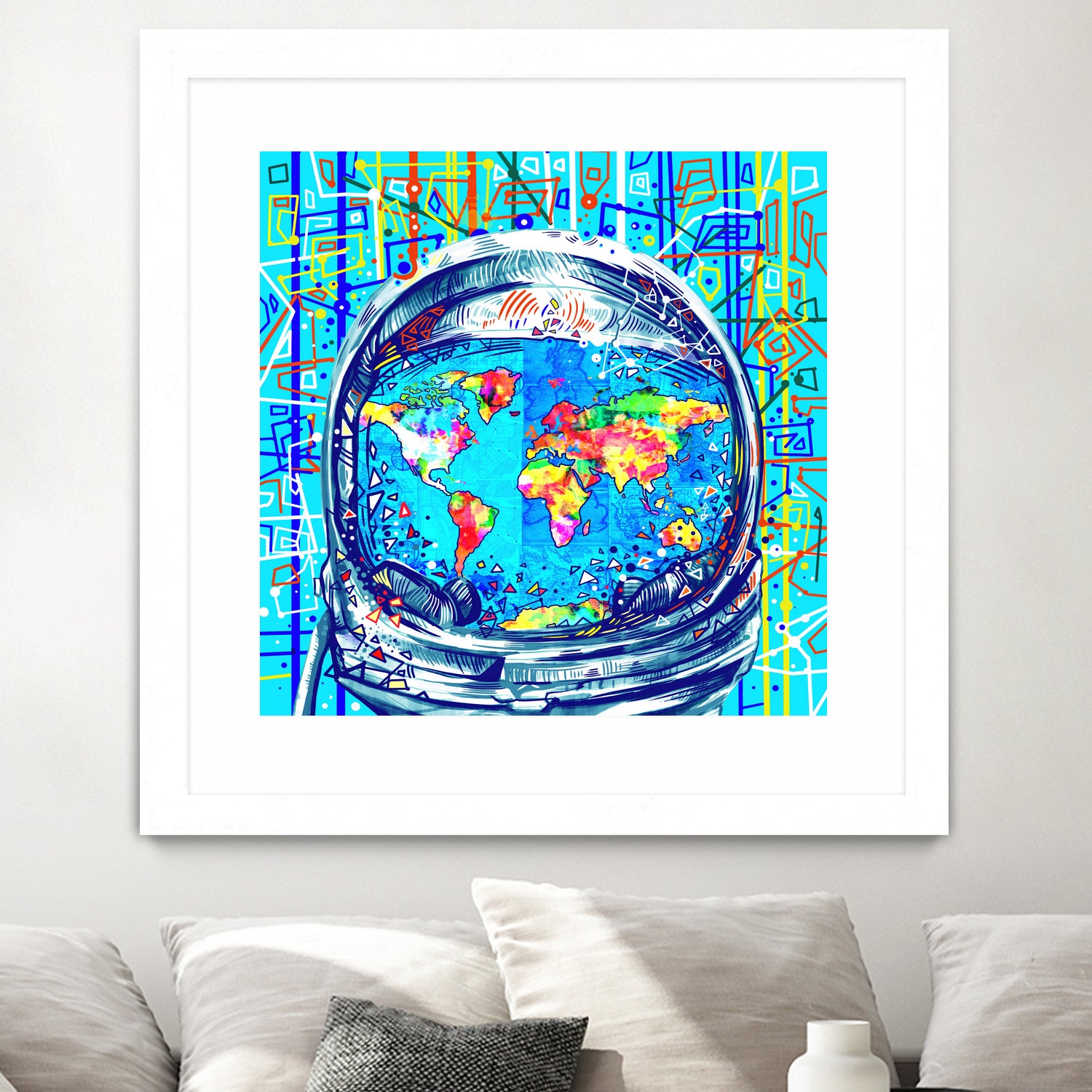 astronaut world map pop art by Bekim Mehovic on GIANT ART - blue digital painting