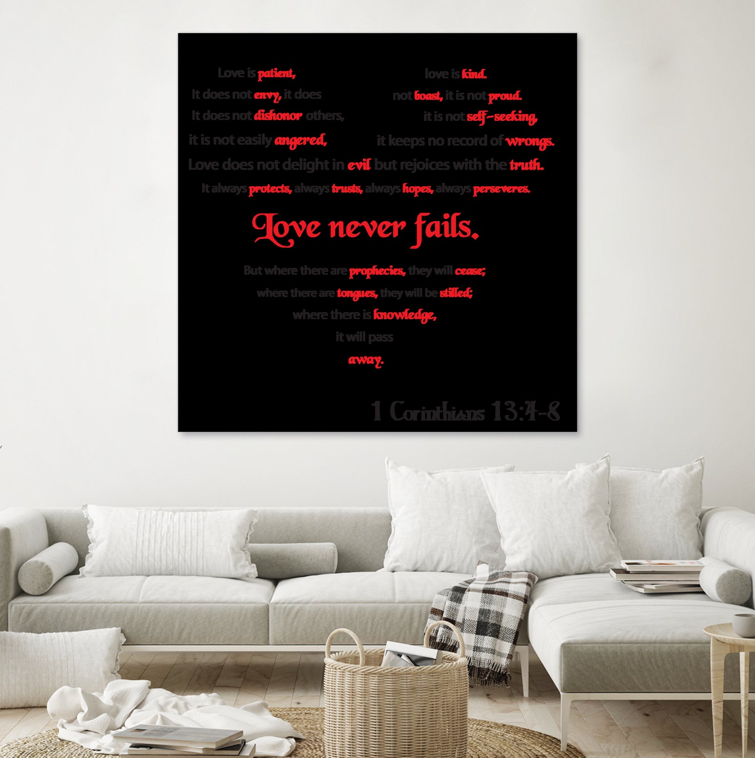 Love Never Fails by Colleen Cary on GIANT ART - white typography