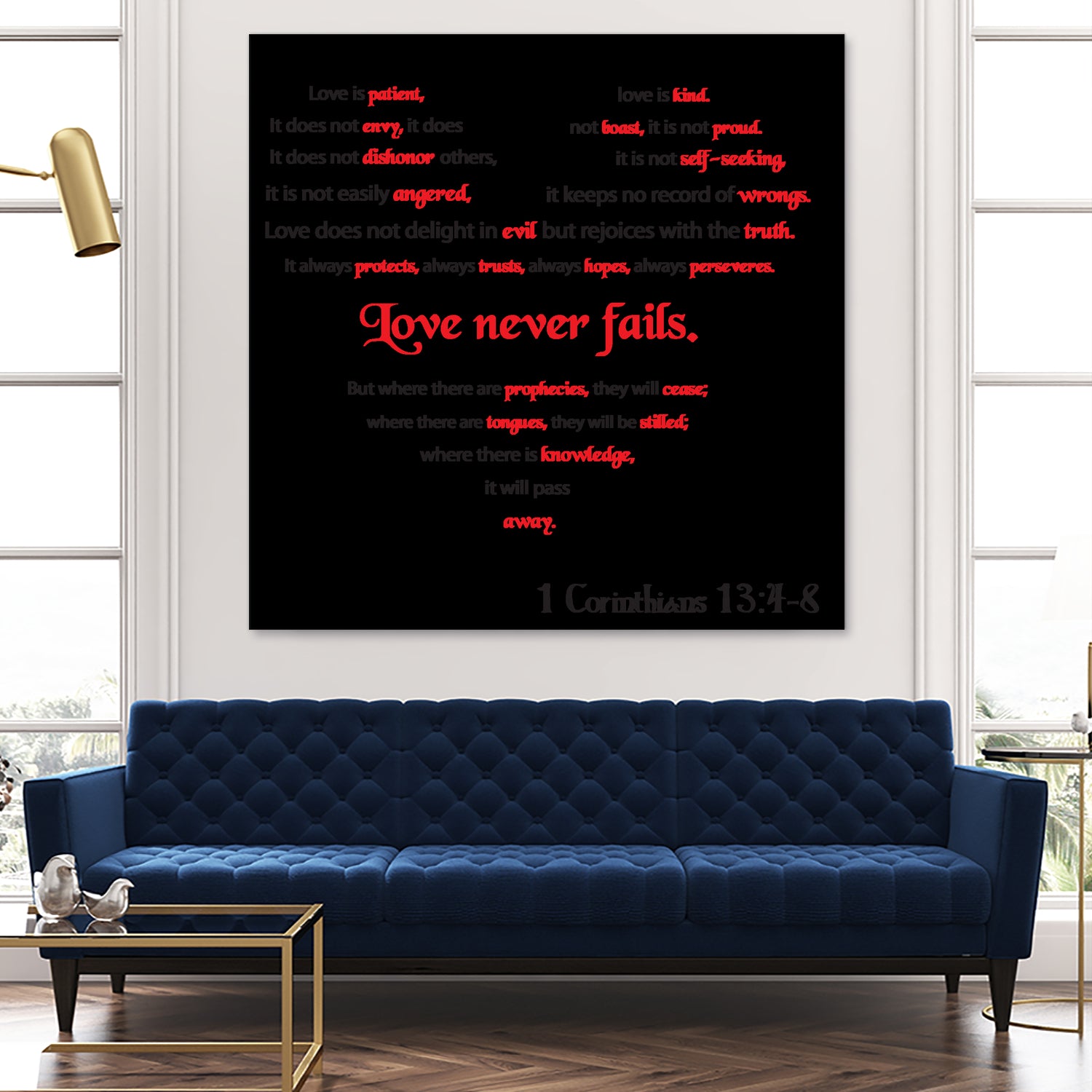 Love Never Fails by Colleen Cary on GIANT ART - white typography