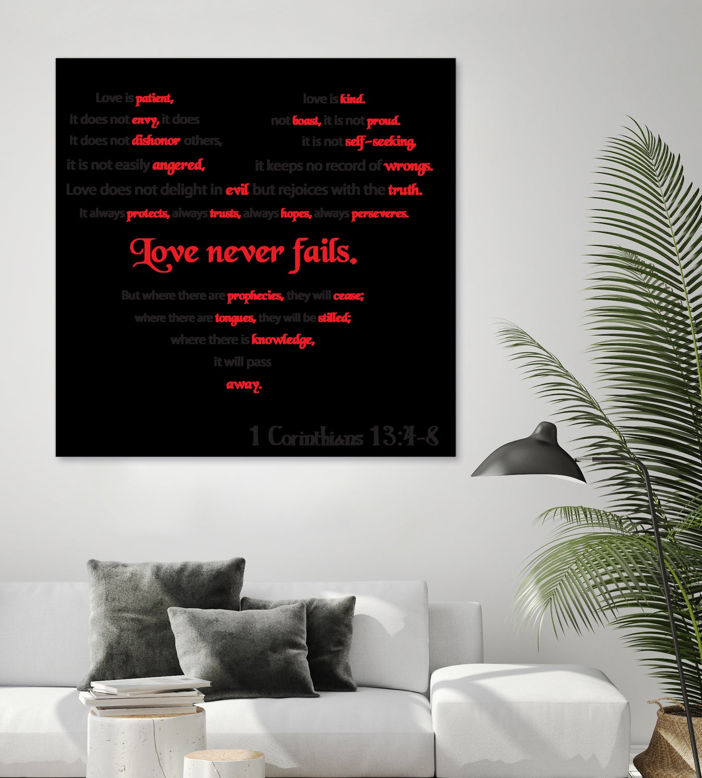 Love Never Fails by Colleen Cary on GIANT ART - white typography