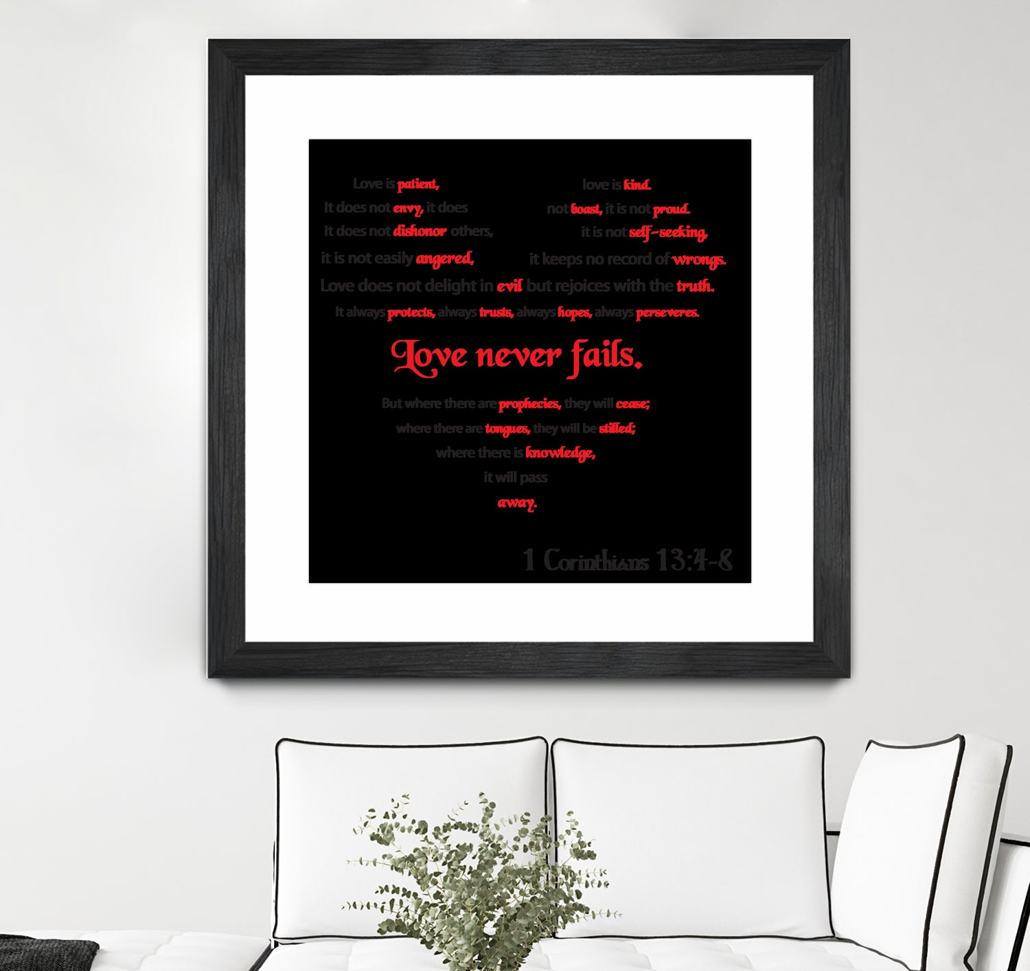 Love Never Fails by Colleen Cary on GIANT ART - white typography