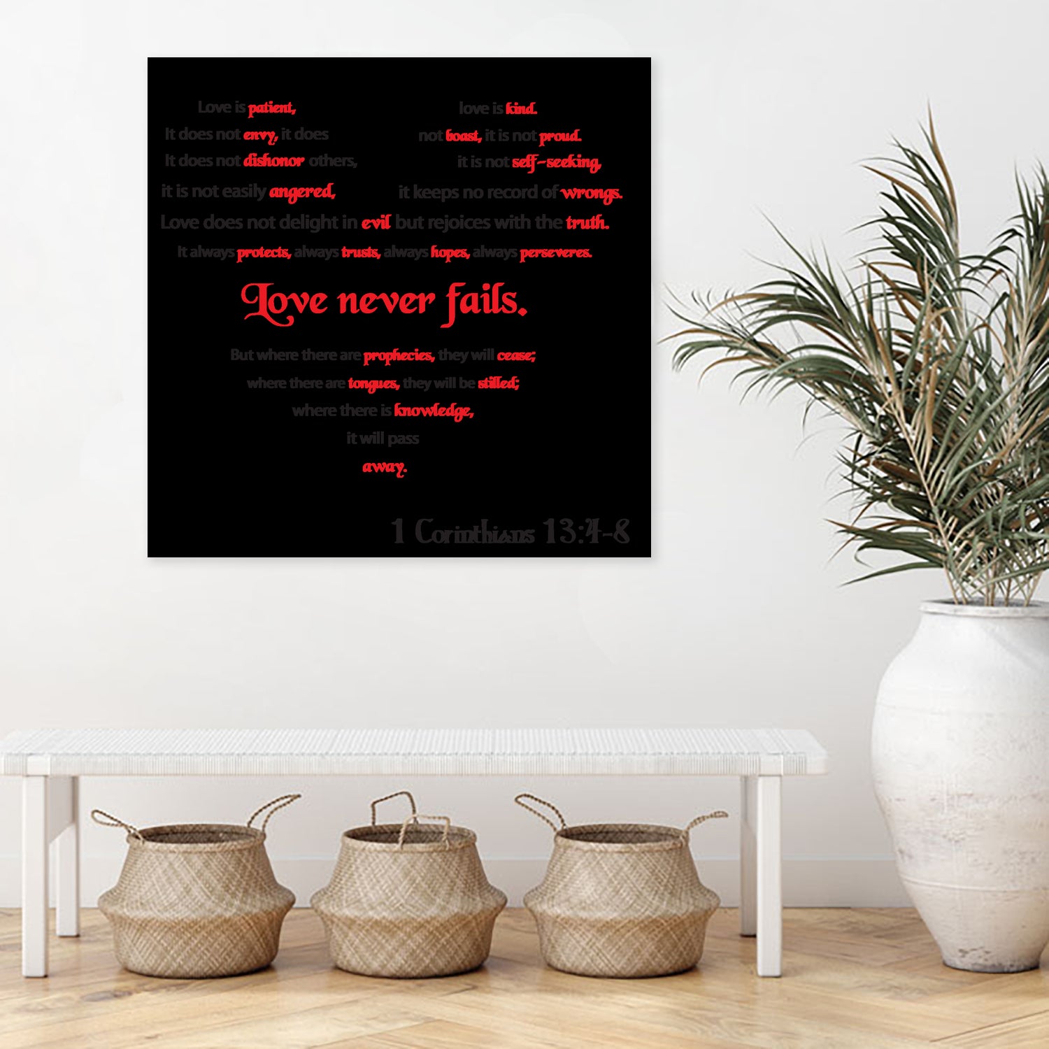 Love Never Fails by Colleen Cary on GIANT ART - white typography