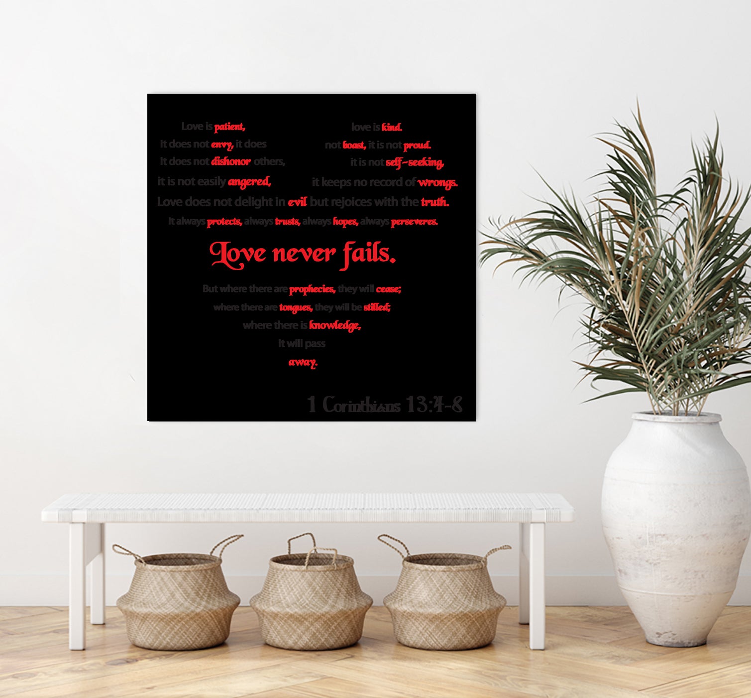 Love Never Fails by Colleen Cary on GIANT ART - white typography