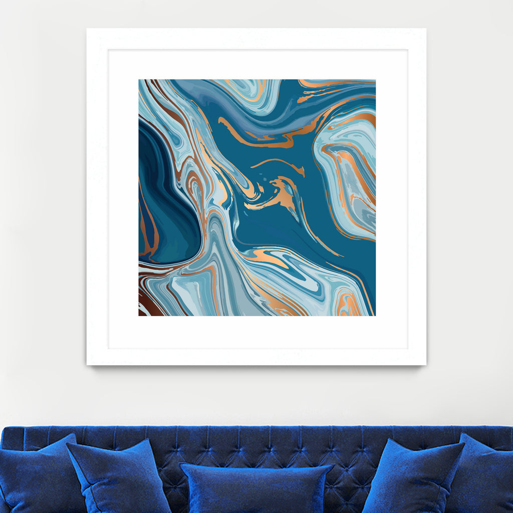 Liquid Blue Marble and Gold 014 by Jelena Obradovic on GIANT ART - blue vector illustration