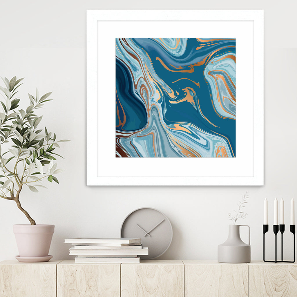 Liquid Blue Marble and Gold 014 by Jelena Obradovic on GIANT ART - blue vector illustration