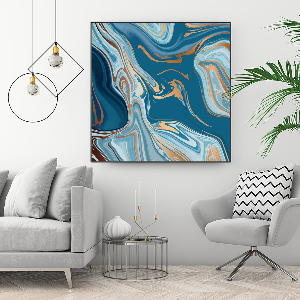 Liquid Blue Marble and Gold 014 by Jelena Obradovic on GIANT ART - blue vector illustration