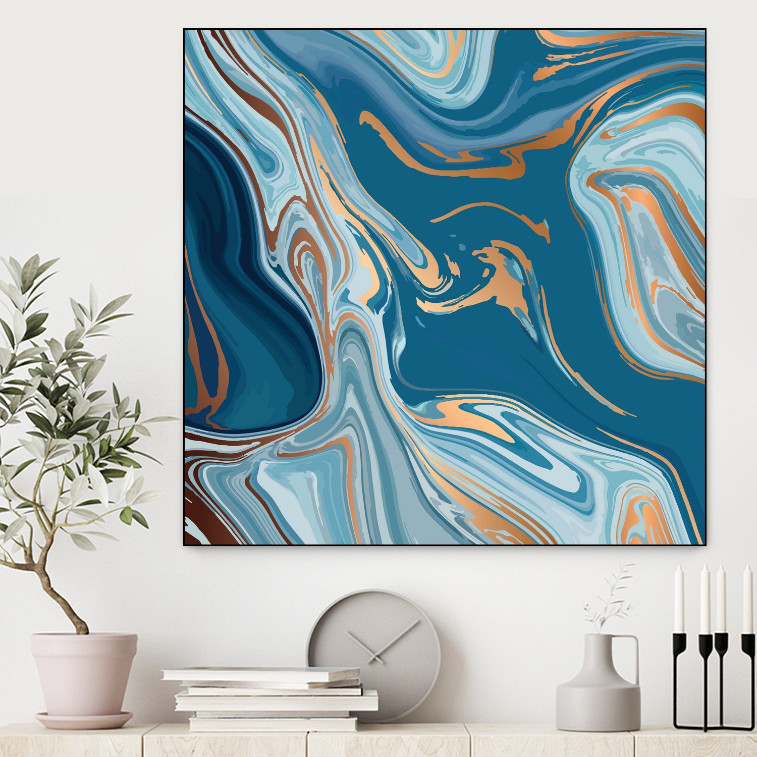 Liquid Blue Marble and Gold 014 by Jelena Obradovic on GIANT ART - blue vector illustration