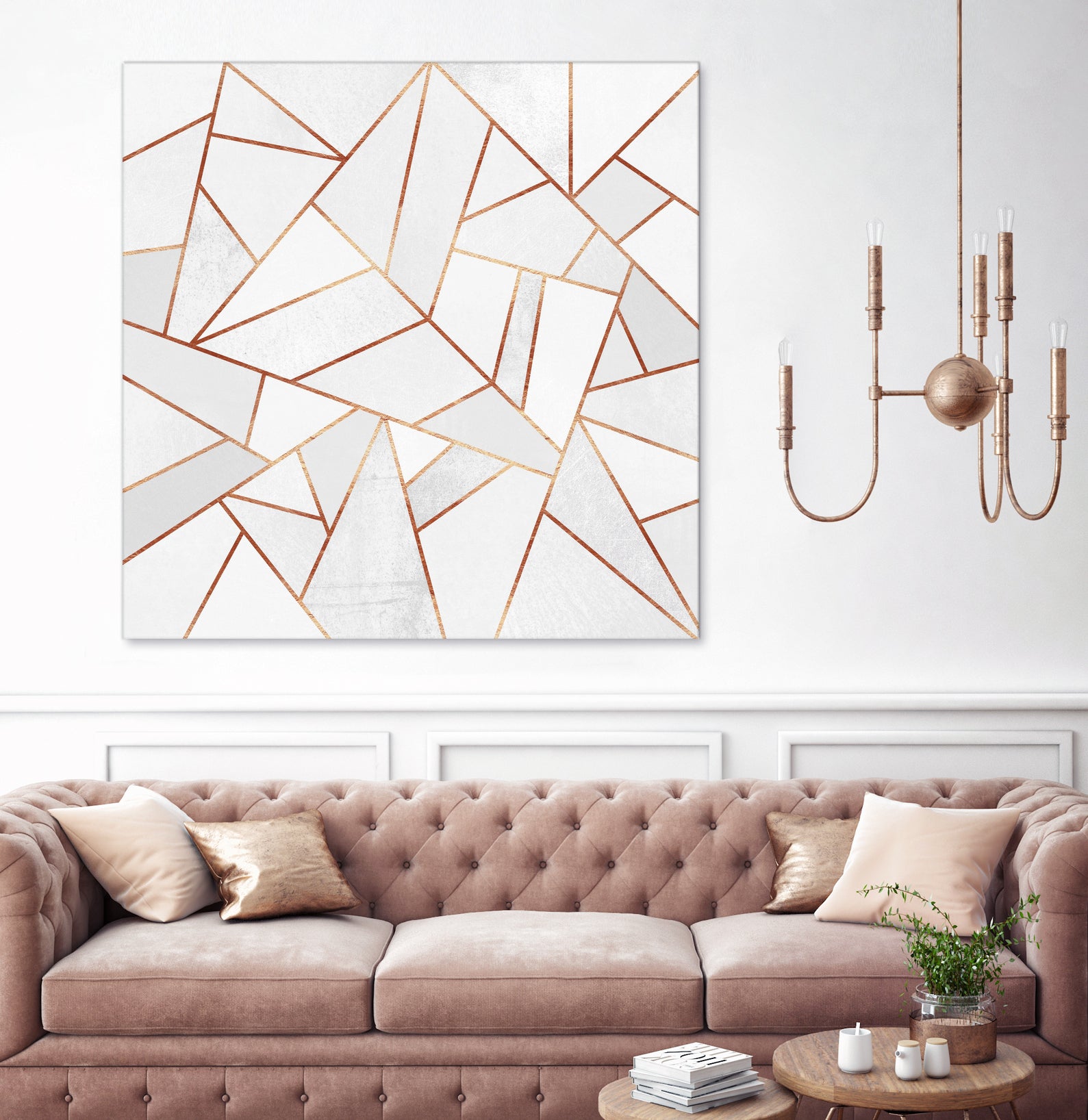 White Stone and Copper Lines by Elisabeth Fredriksson on GIANT ART - white digital painting