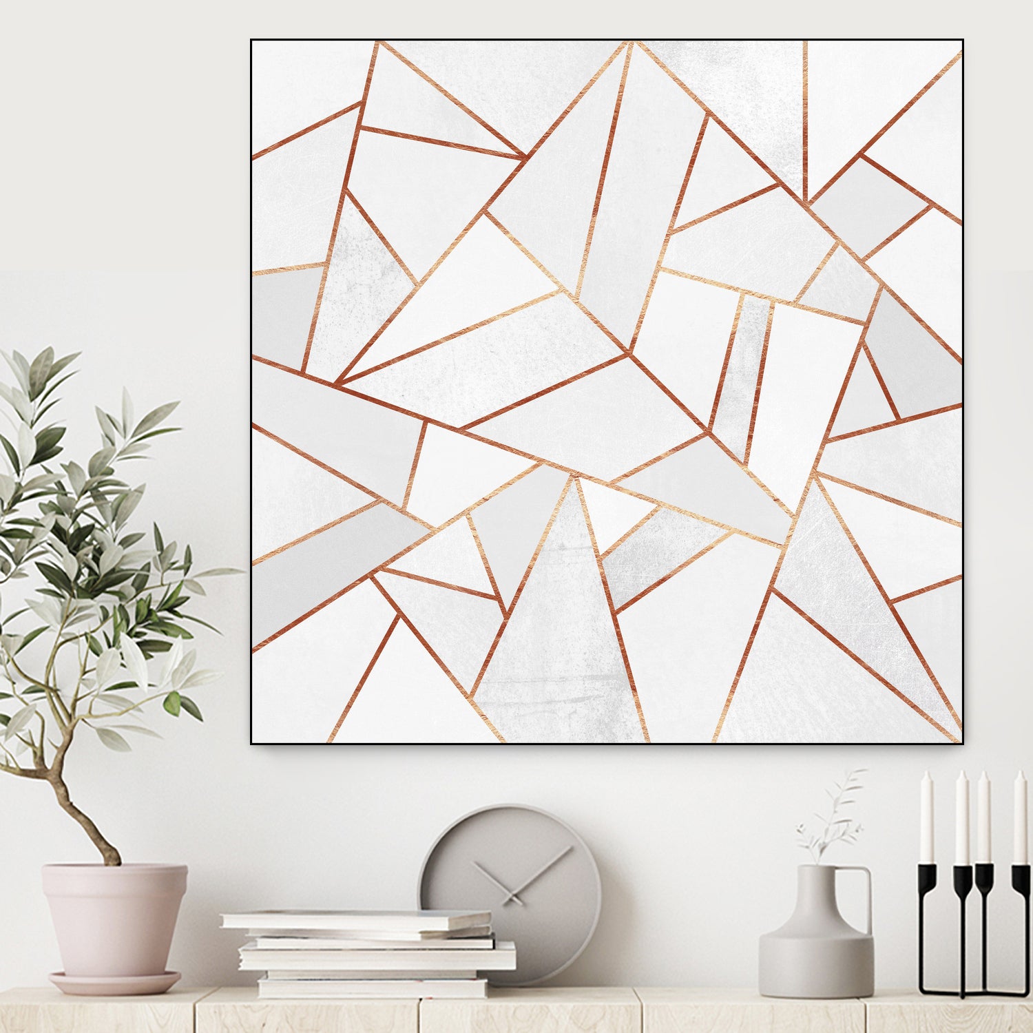 White Stone and Copper Lines by Elisabeth Fredriksson on GIANT ART - white digital painting