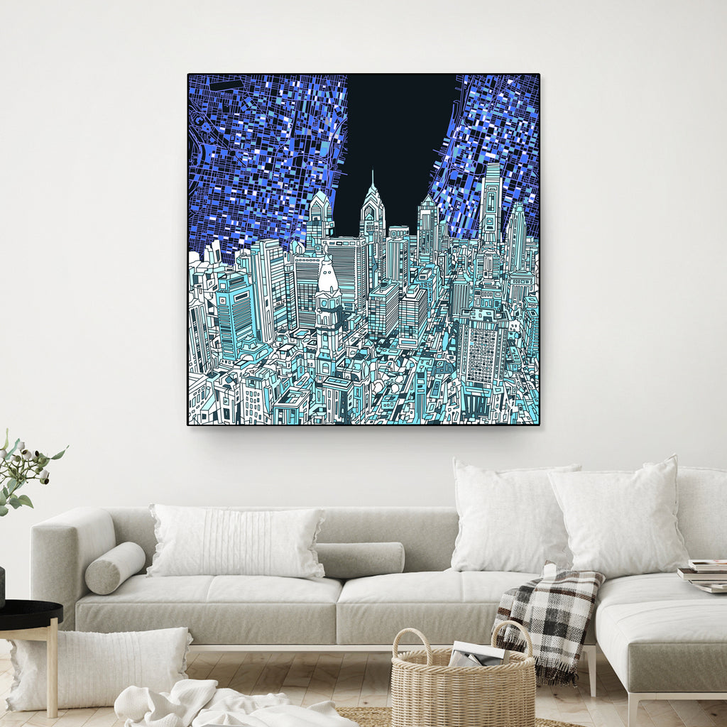 philadelphia cityscape abstract by Bekim Mehovic on GIANT ART - blue digital painting