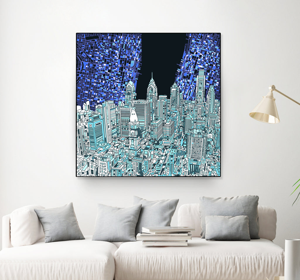 philadelphia cityscape abstract by Bekim Mehovic on GIANT ART - blue digital painting