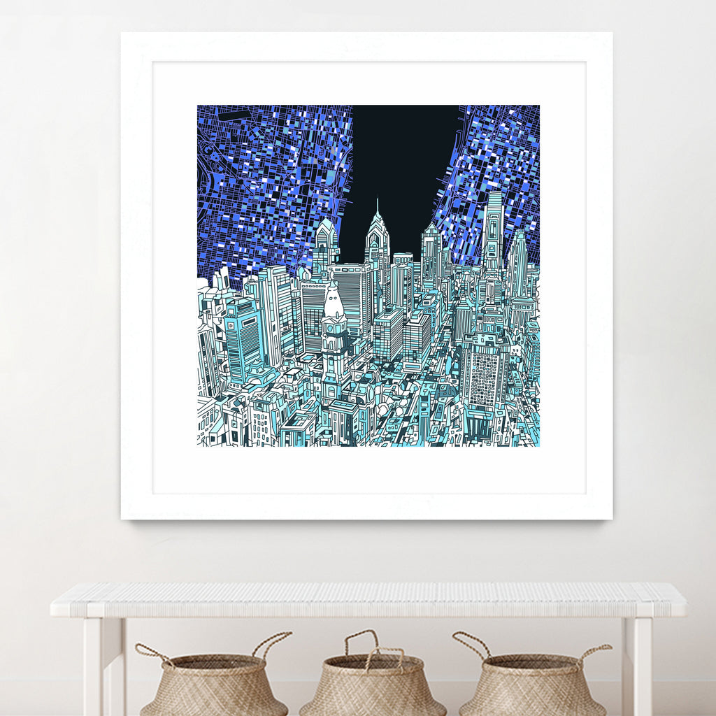 philadelphia cityscape abstract by Bekim Mehovic on GIANT ART - blue digital painting