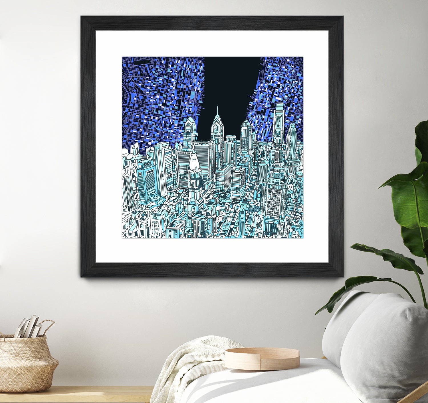 philadelphia cityscape abstract by Bekim Mehovic on GIANT ART - blue digital painting