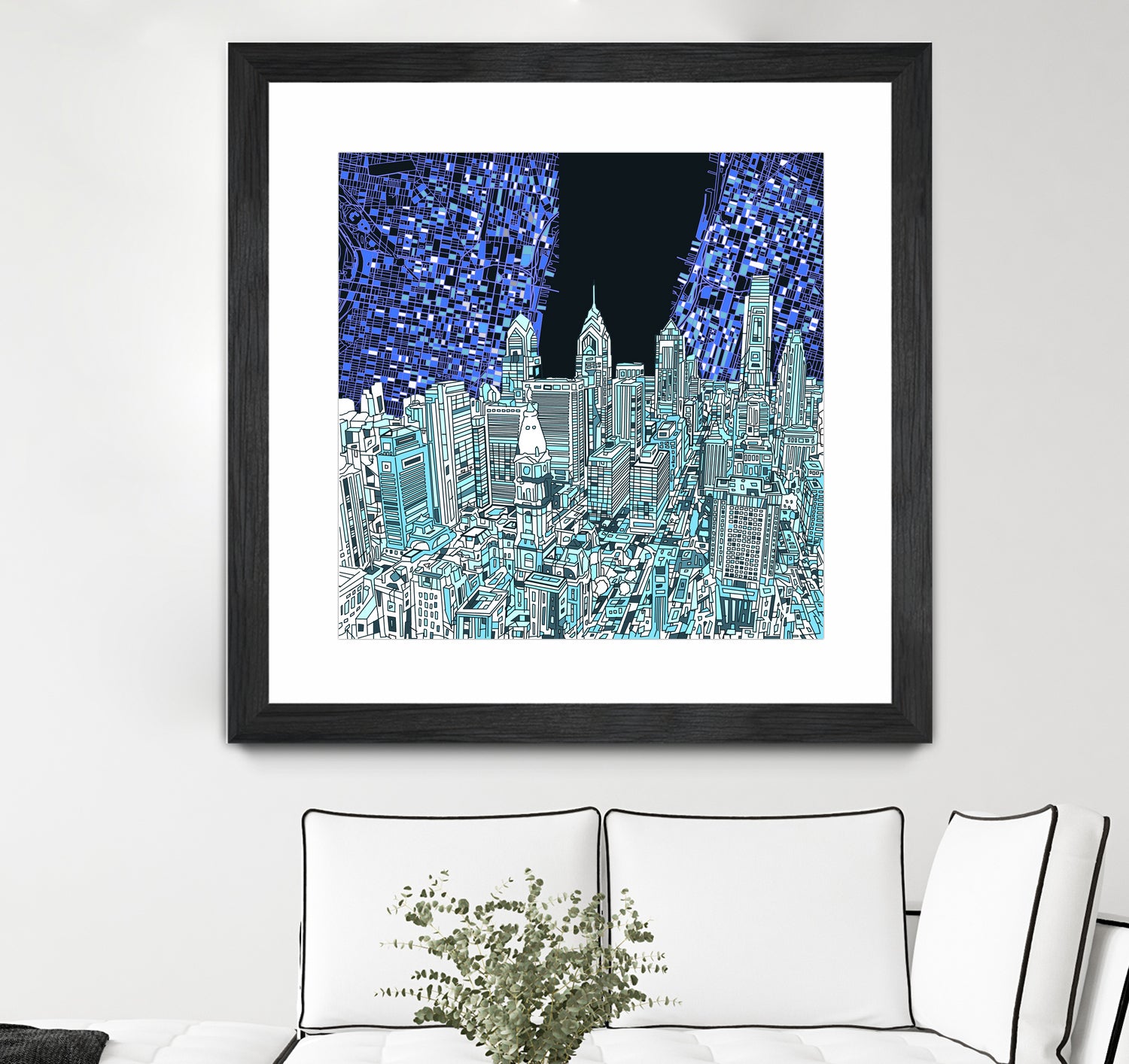 philadelphia cityscape abstract by Bekim Mehovic on GIANT ART - blue digital painting