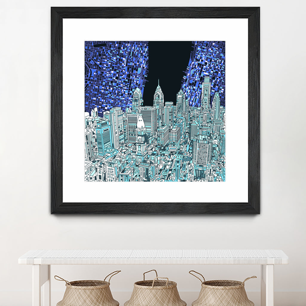 philadelphia cityscape abstract by Bekim Mehovic on GIANT ART - blue digital painting