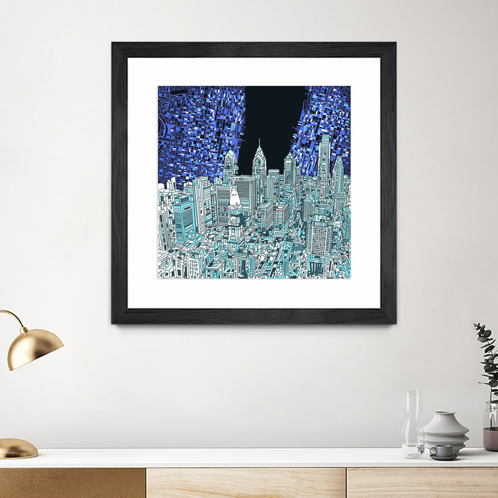 philadelphia cityscape abstract by Bekim Mehovic on GIANT ART - blue digital painting