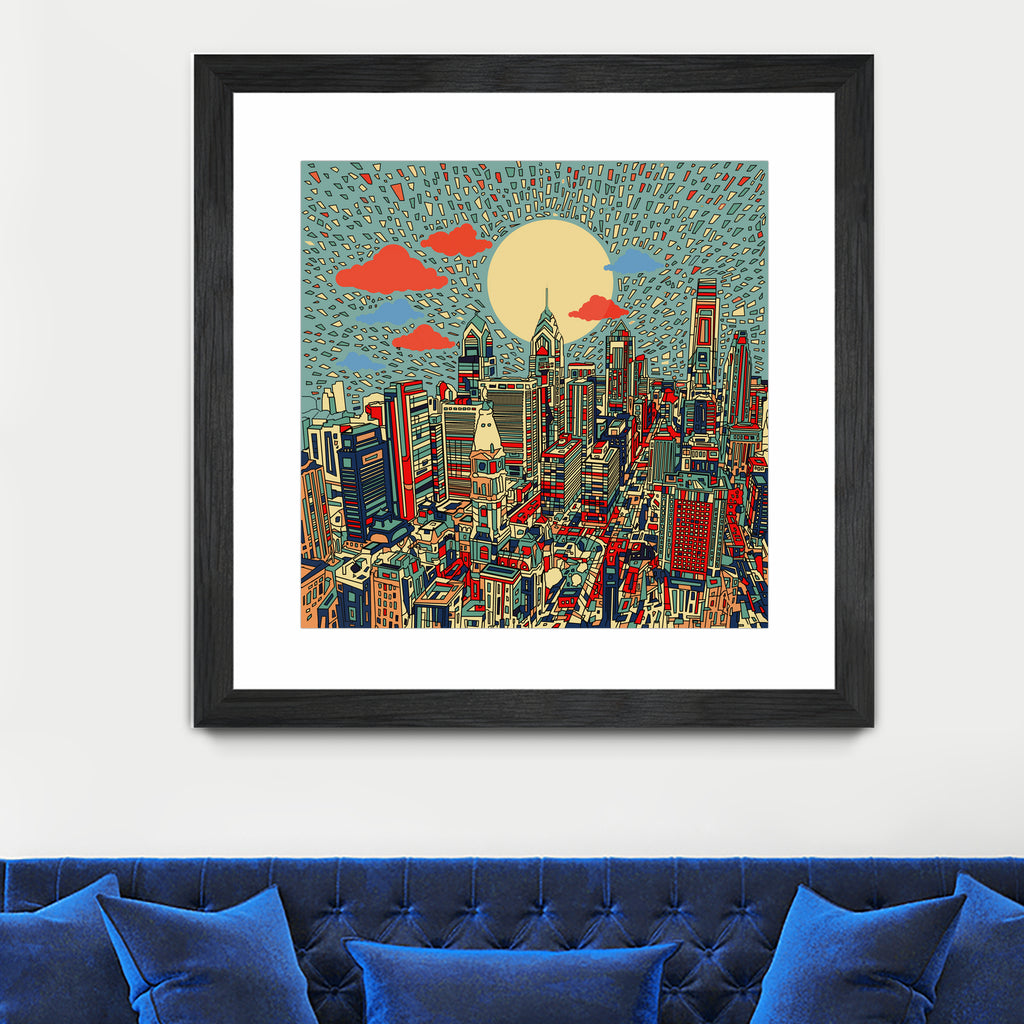 philadelphia cityscape abstract 3 by Bekim Mehovic on GIANT ART - blue digital painting