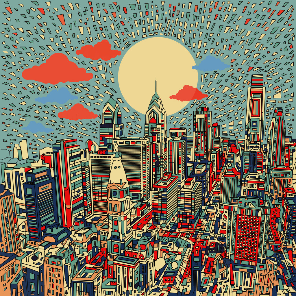 philadelphia cityscape abstract 3 by Bekim Mehovic on GIANT ART - blue digital painting