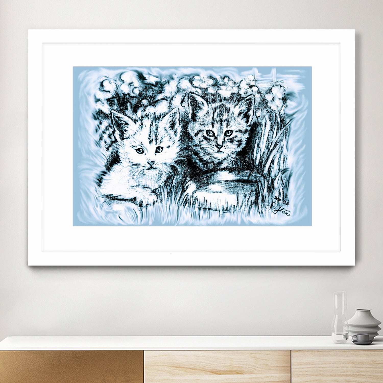 Blue Baby Cats by Gitta Gläser on GIANT ART - blue digital drawing