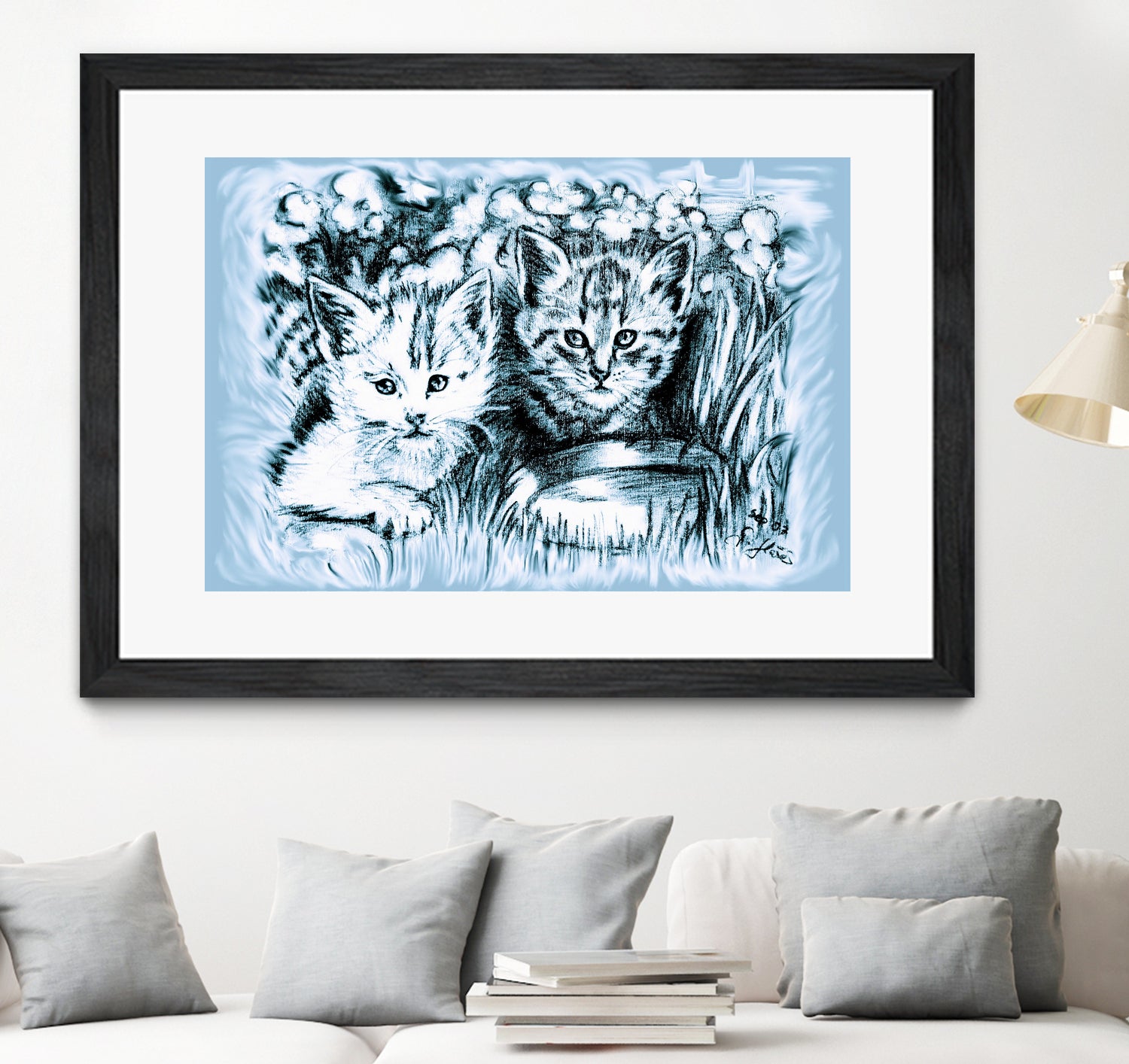 Blue Baby Cats by Gitta Gläser on GIANT ART - blue digital drawing