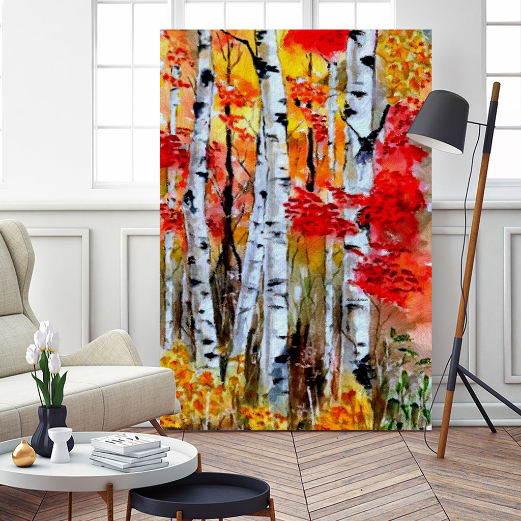 Birch Trees in Fall by Rafael Salazar on GIANT ART - red digital painting