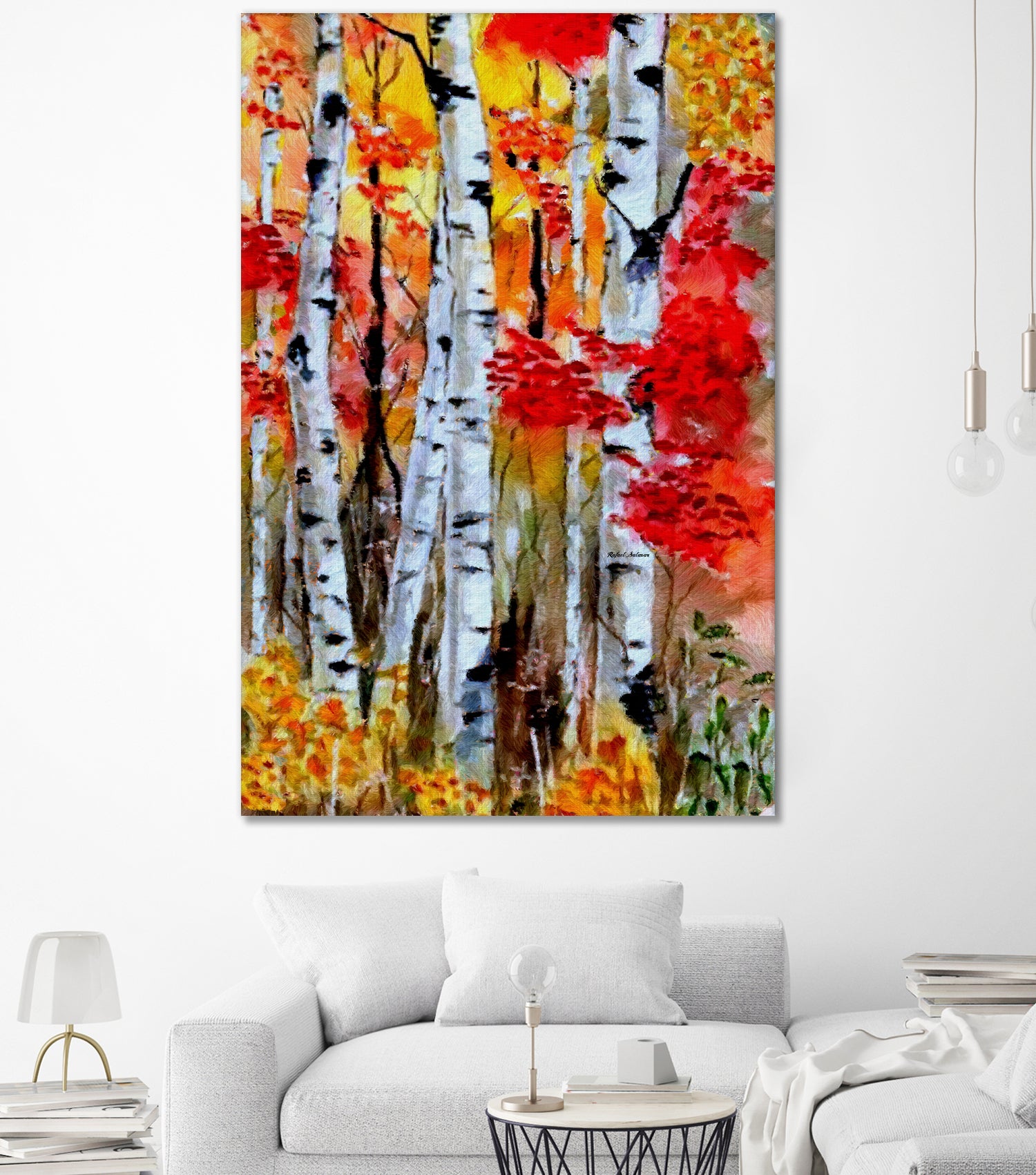 Birch Trees in Fall by Rafael Salazar on GIANT ART - red digital painting