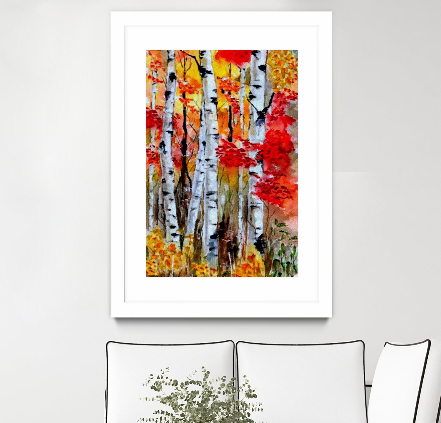 Birch Trees in Fall by Rafael Salazar on GIANT ART - red digital painting