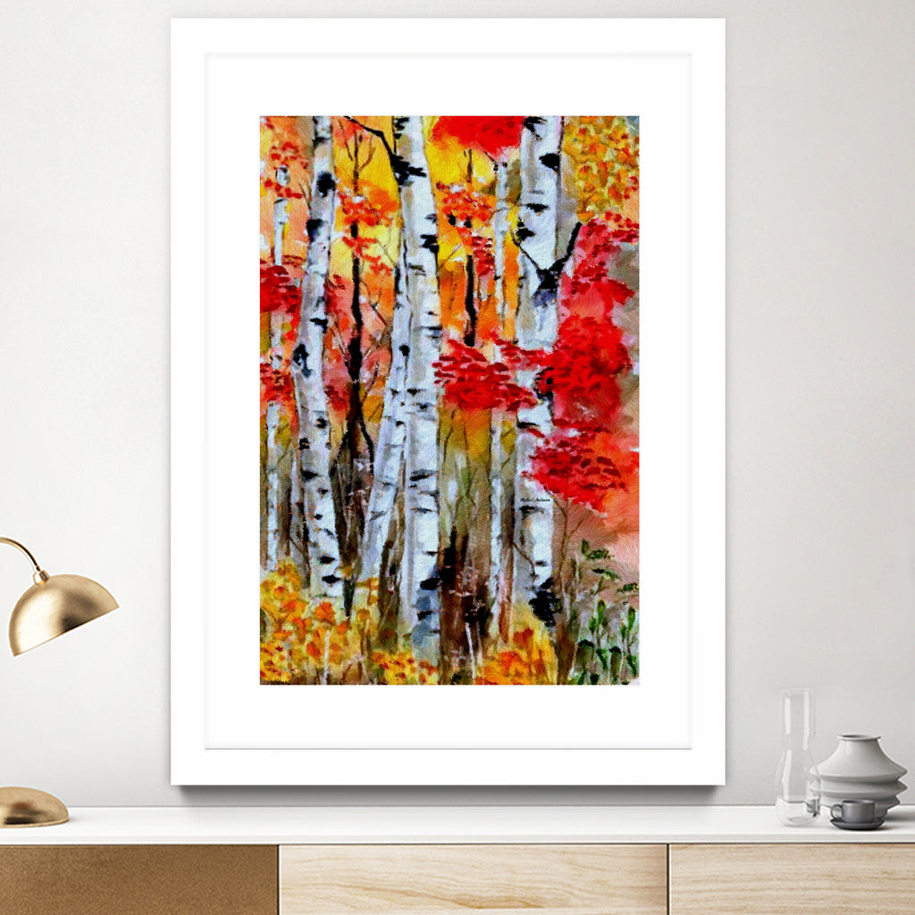 Birch Trees in Fall by Rafael Salazar on GIANT ART - red digital painting