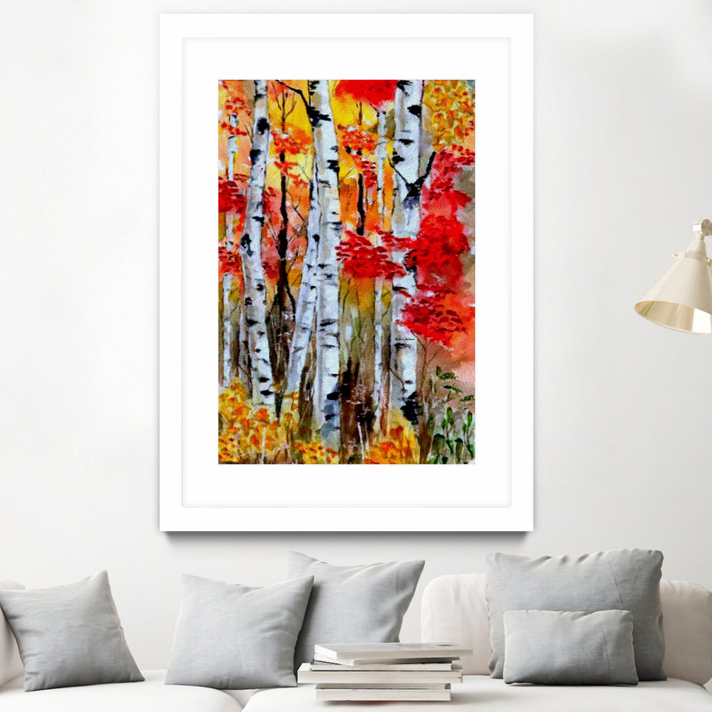 Birch Trees in Fall by Rafael Salazar on GIANT ART - red digital painting