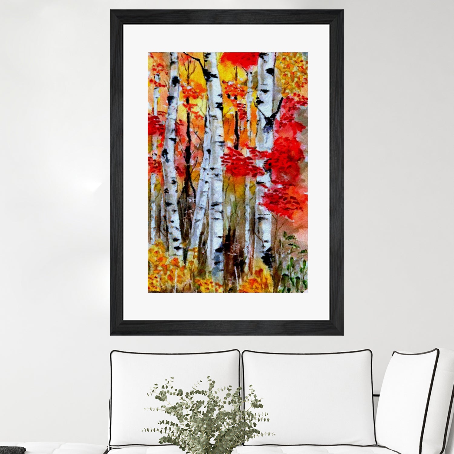 Birch Trees in Fall by Rafael Salazar on GIANT ART - red digital painting