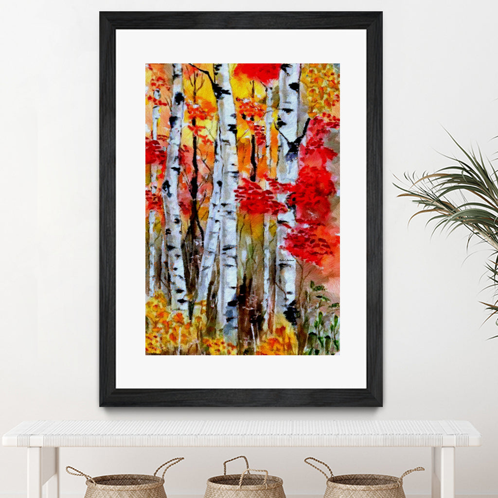 Birch Trees in Fall by Rafael Salazar on GIANT ART - red digital painting