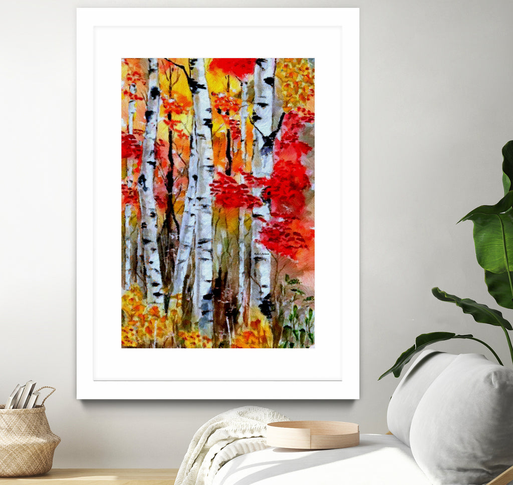 Birch Trees in Fall by Rafael Salazar on GIANT ART - red digital painting