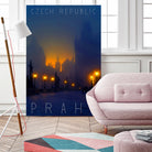 Prague, Czech Republic, vintage travel poster by ALMA Studio on GIANT ART - blue photo manipulation