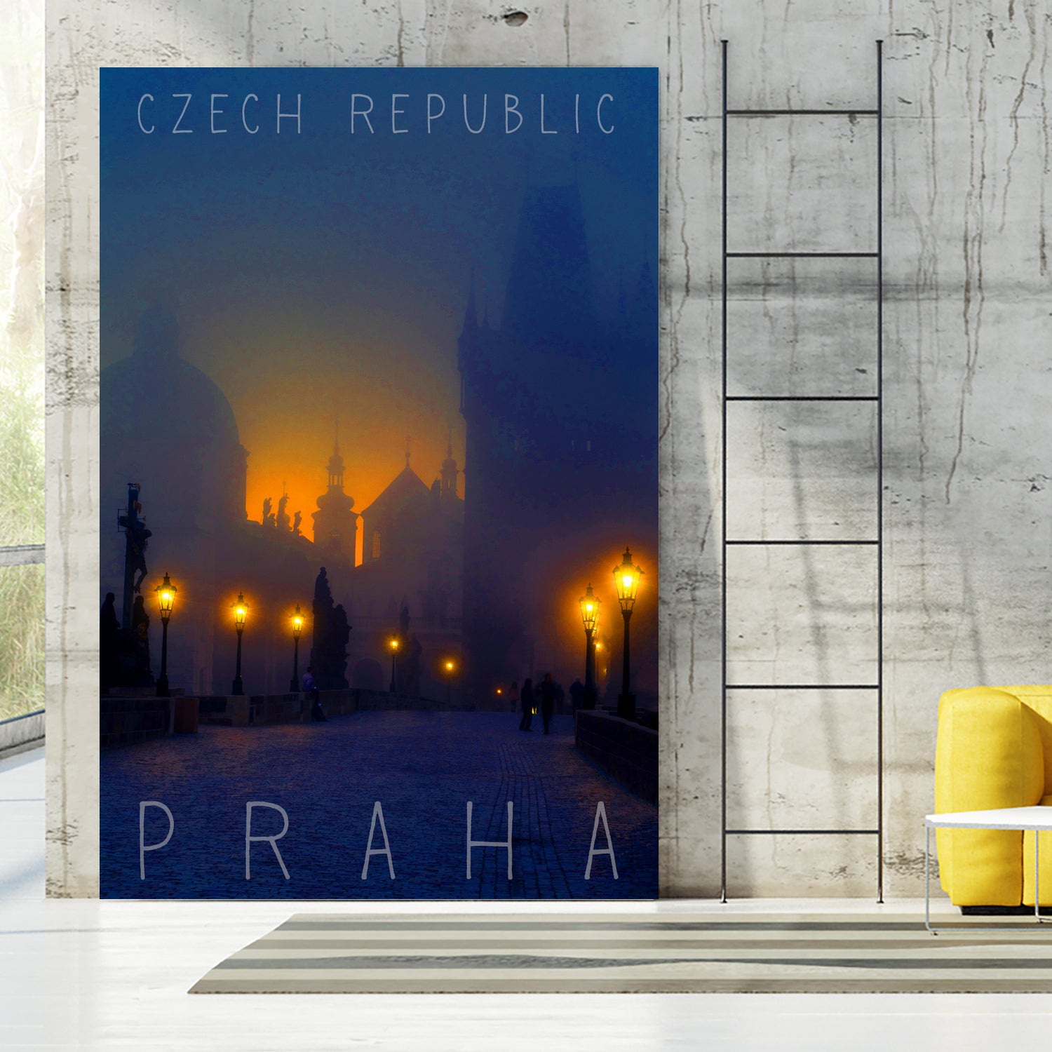 Prague, Czech Republic, vintage travel poster by ALMA Studio on GIANT ART - blue photo manipulation