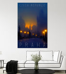 Prague, Czech Republic, vintage travel poster by ALMA Studio on GIANT ART - blue photo manipulation