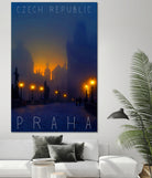 Prague, Czech Republic, vintage travel poster by ALMA Studio on GIANT ART - blue photo manipulation